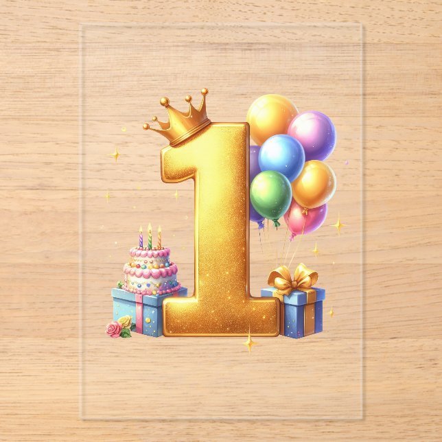 Invitaciones Acrílicas Cumpleaños dorado primero (Anverso)