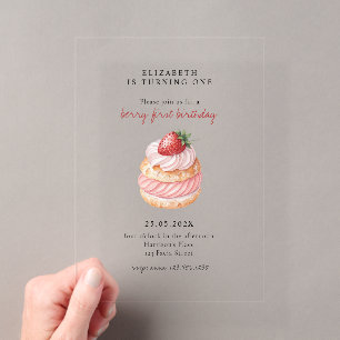 Invitaciones Acrílicas Cumpleaños dulce de fresa rosa lindo primero