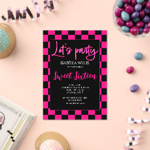 Invitaciones Acrílicas Cumpleaños Dulces 16 rosa negro blanco Comprobador