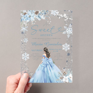 Invitaciones Acrílicas Cumpleaños Dulces Dieciséis Navideños de Plata y A