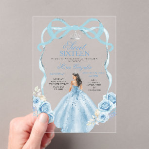 Invitaciones Acrílicas Cumpleaños Dulces Dieciséis Plata y Azul Bebé