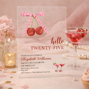 Invitaciones Acrílicas Cumpleaños Fiesta de Martini de Veinticinco Cereza