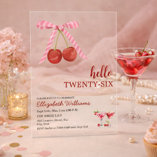 Invitaciones Acrílicas Cumpleaños Fiesta de Martini de Veintiséis Cerezas