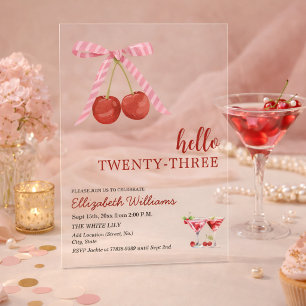 Invitaciones Acrílicas Cumpleaños Fiesta del Martini de Cereza Veintitrés