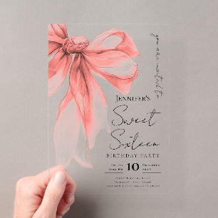 Invitaciones Acrílicas Cumpleaños Fiesta Dulces 16 Escritura Coqueta Arco