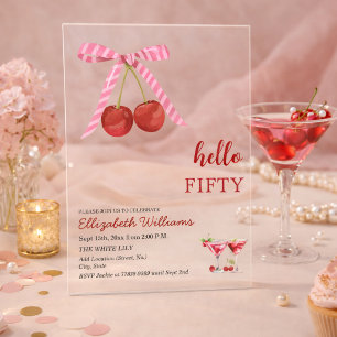 Invitaciones Acrílicas Cumpleaños Fiesta Martini de Cereza Cincuenta