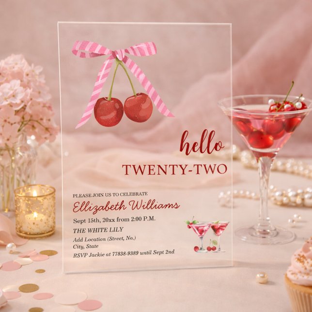 Invitaciones Acrílicas Cumpleaños Fiesta Martini de Cereza Veintidós (Subido por el creador)
