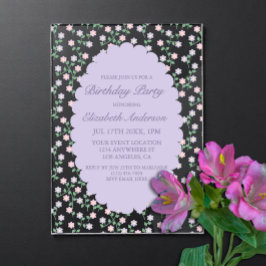 Invitaciones Acrílicas Cumpleaños Floral Púrpura