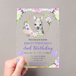 Invitaciones Acrílicas Cumpleaños infantil de cebra de jungla linda acuar
