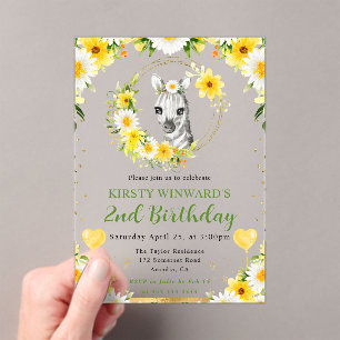 Invitaciones Acrílicas Cumpleaños infantil de cebra de jungla linda acuar