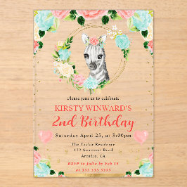 Invitaciones Acrílicas Cumpleaños infantil de cebra de jungla linda acuar