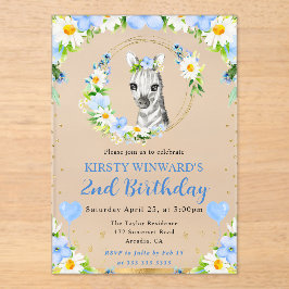 Invitaciones Acrílicas Cumpleaños infantil de cebra de jungla linda acuar