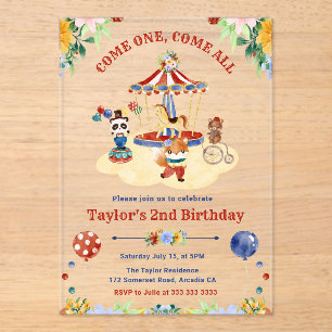 Invitaciones Acrílicas Cumpleaños infantil de circo carnaval acuarela lin
