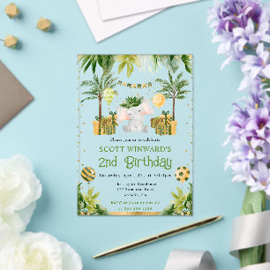 Invitaciones Acrílicas Cumpleaños infantil de elefante de jungla acuarela