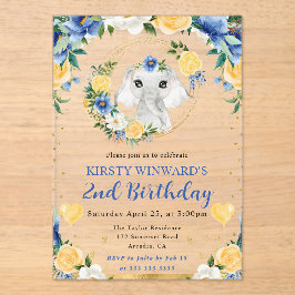 Invitaciones Acrílicas Cumpleaños infantil de elefante de jungla lindo ac