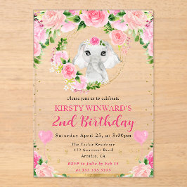 Invitaciones Acrílicas Cumpleaños infantil de elefante de jungla lindo ac