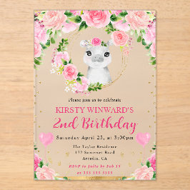 Invitaciones Acrílicas Cumpleaños infantil de hipopótamo de jungla lindo 