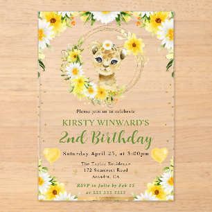 Invitaciones Acrílicas Cumpleaños infantil de león de jungla lindo acuare