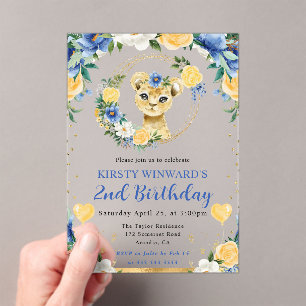 Invitaciones Acrílicas Cumpleaños infantil de león de jungla lindo acuare