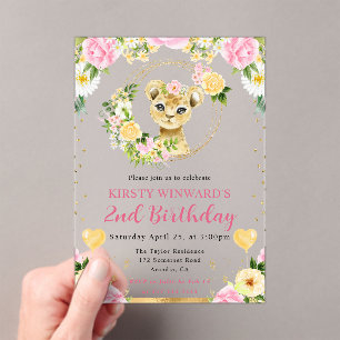 Invitaciones Acrílicas Cumpleaños infantil de león de jungla lindo acuare