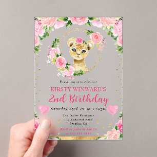 Invitaciones Acrílicas Cumpleaños infantil de león de jungla lindo acuare
