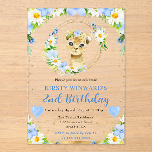 Invitaciones Acrílicas Cumpleaños infantil de león de jungla lindo acuare