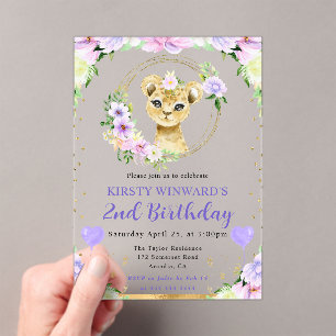 Invitaciones Acrílicas Cumpleaños infantil de león de jungla lindo acuare