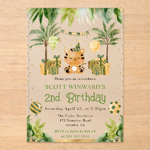 Invitaciones Acrílicas Cumpleaños infantil de tigre de jungla acuarela