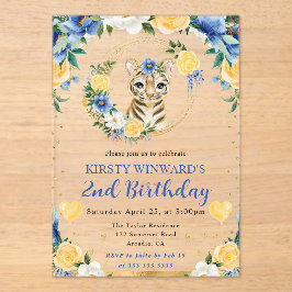 Invitaciones Acrílicas Cumpleaños infantil de tigre de jungla lindo acuar