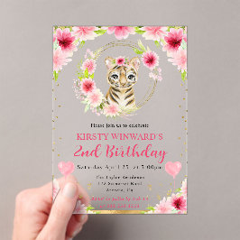 Invitaciones Acrílicas Cumpleaños infantil de tigre de jungla lindo acuar