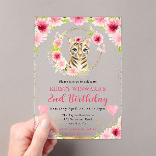 Invitaciones Acrílicas Cumpleaños infantil de tigre de jungla lindo acuar