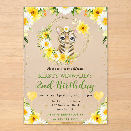 Invitaciones Acrílicas Cumpleaños infantil de tigre de jungla lindo acuar