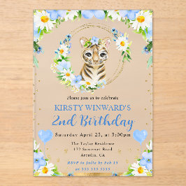 Invitaciones Acrílicas Cumpleaños infantil de tigre de jungla lindo acuar