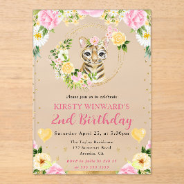 Invitaciones Acrílicas Cumpleaños infantil de tigre de jungla lindo acuar