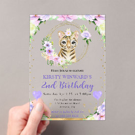 Invitaciones Acrílicas Cumpleaños infantil de tigre de jungla lindo acuar
