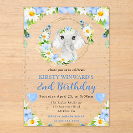 Invitaciones Acrílicas Cumpleaños infantil elefante de jungla lindo acuar
