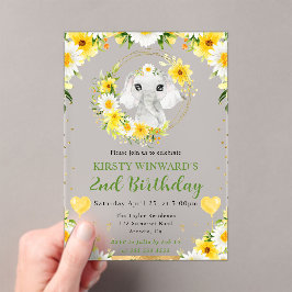 Invitaciones Acrílicas Cumpleaños infantil elefante de la jungla lindo ac