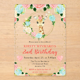 Invitaciones Acrílicas Cumpleaños infantil jirafa de jungla linda acuarel