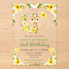 Invitaciones Acrílicas Cumpleaños infantil jirafa de jungla linda acuarel