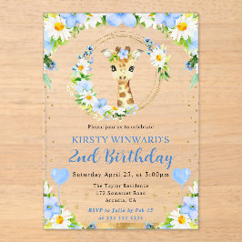 Invitaciones Acrílicas Cumpleaños infantil jirafa de la jungla linda acua