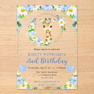 Invitaciones Acrílicas Cumpleaños infantil jirafa de la jungla linda acua