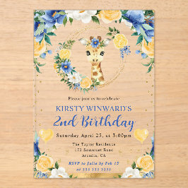 Invitaciones Acrílicas Cumpleaños infantil jirafa de la jungla linda acua