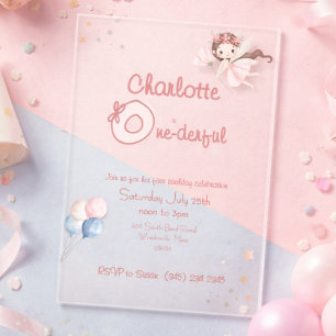 Invitaciones Acrílicas Cumpleaños mágico de hadas maravillosas niñas 1