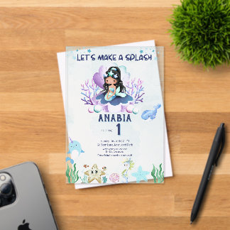 Invitaciones Acrílicas Cumpleaños mágico de sirena acuarela 1er año