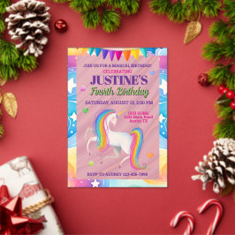 Invitaciones Acrílicas Cumpleaños Mágico Unicornio Arcoíris
