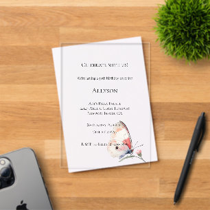 Invitaciones Acrílicas Cumpleaños Mariposa Floral Melocotón Rubor