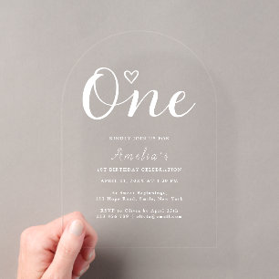 Invitaciones Acrílicas Cumpleaños moderno boho corazón escritura blanca p