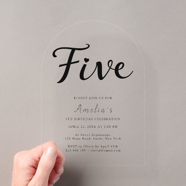 Invitaciones Acrílicas Cumpleaños moderno boho negro script simple 5 (Insitu (portátil))