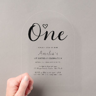 Invitaciones Acrílicas Cumpleaños moderno simple boho corazón primero