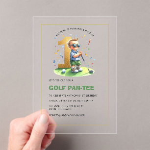 Invitaciones Acrílicas Cumpleaños niño 1er Hole in One Golf